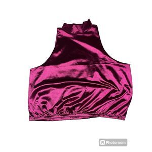 Express Turtleneck Tank Top Burgundy Satin Elastic Waist Large Lined